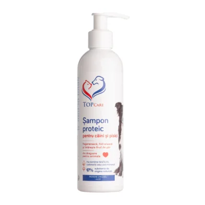 Șampon proteic Topcare pentru câini și pisici – regenerează, hidratează și întărește firul de păr, 250 ml